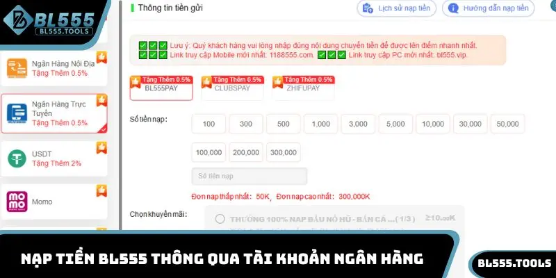 Nạp Tiền BL555 - Tổng Hợp Cách Cách Giao Dịch Cực Nhanh 2 Nạp tiền BL555 thông qua tài khoản ngân hàng